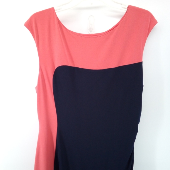 Connected Apparel Coral Pink Navy Blue Sheath Dress Spandex Blend 16 Cap Sleeves - Picture 8 of 8